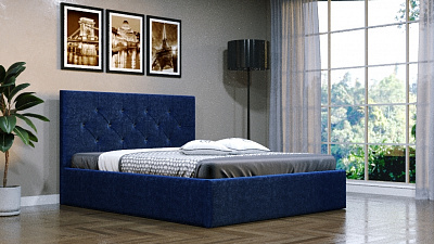 Кровать "МК-57", №370 с подъемным механизмом, Велюр Синий